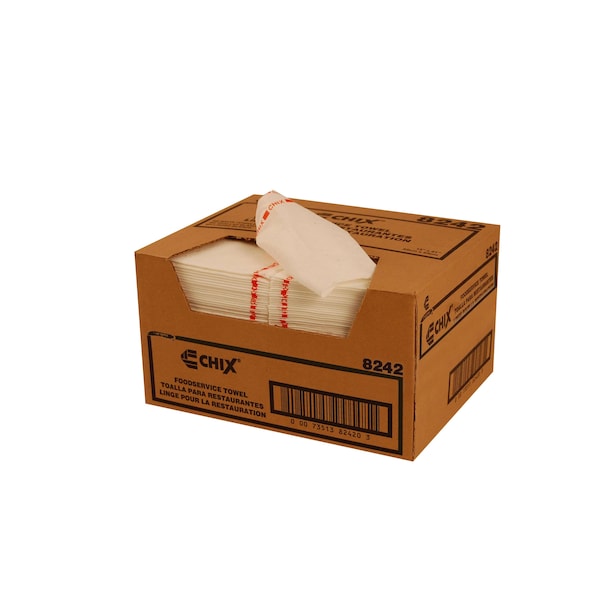 Chicopee 13x21 Foodservice Medium Duty White With Red Print Towel, PK150 8242 - main